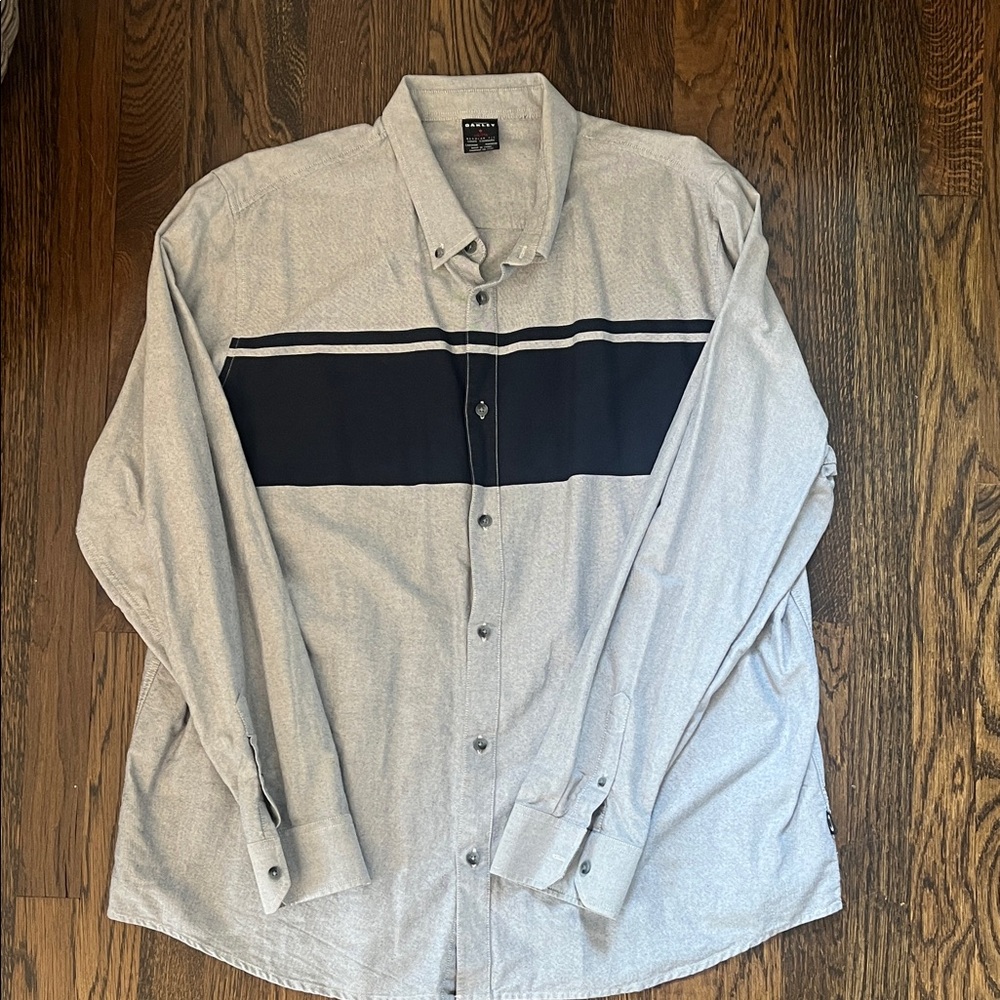 Oakley Gray and Navy Stripe Button-Up Shirt XXL